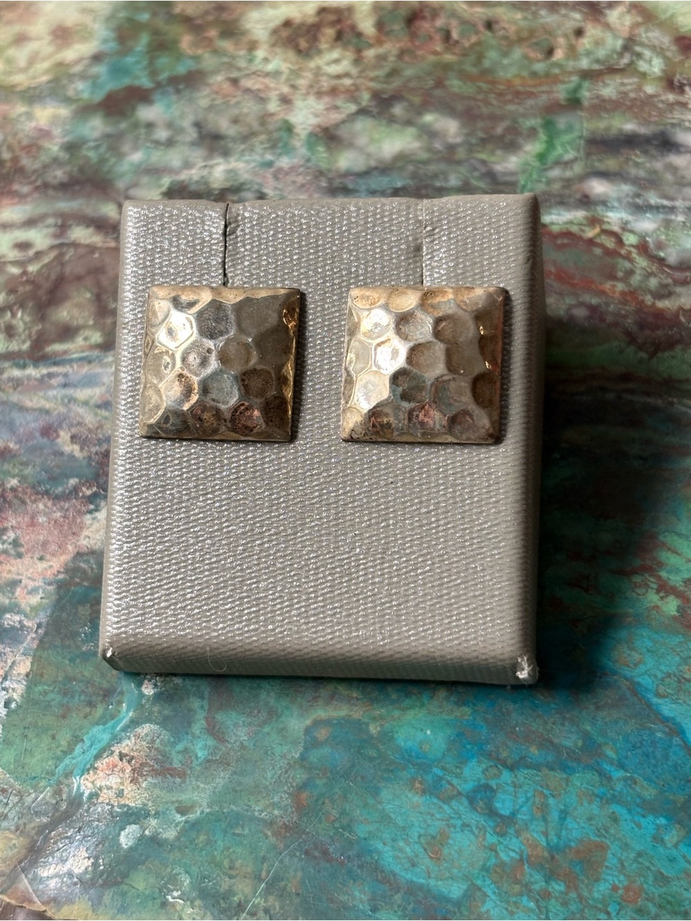 Sterling Silver Hammered Square Stud Earrings